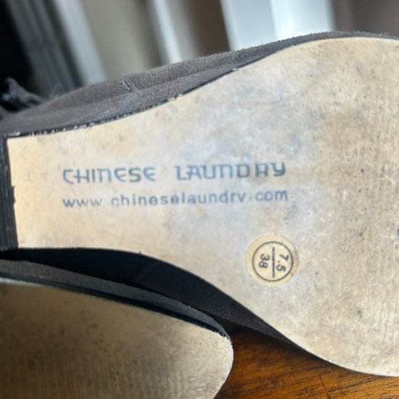 CHINESE LAUNDRY Arctic Fringe Suede Smoke Gray Wedge Ankle Booties - Picture 4 of 8